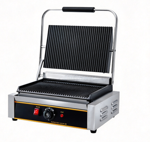 Commercial Single Full‑Grooved Contact Grill Panini Press